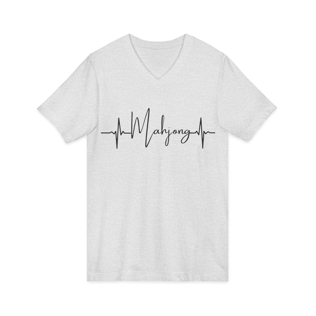 Mahjong Heartbeat V-Neck Tee — Mahjong Lover Card Game Shirt