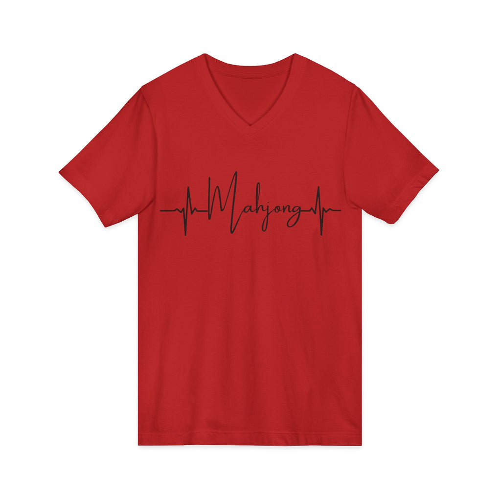 Mahjong Heartbeat V-Neck Tee — Mahjong Lover Card Game Shirt