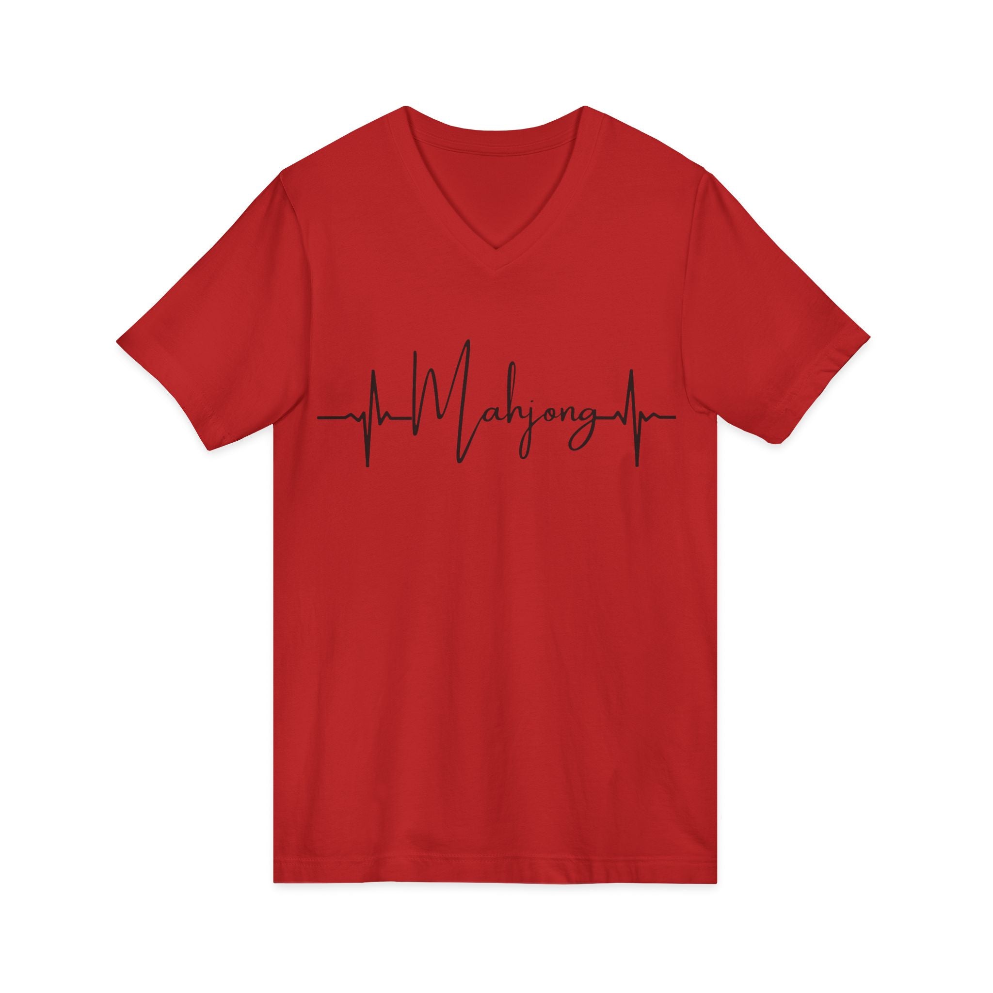 Mahjong Heartbeat V-Neck Tee — Mahjong Lover Card Game Shirt