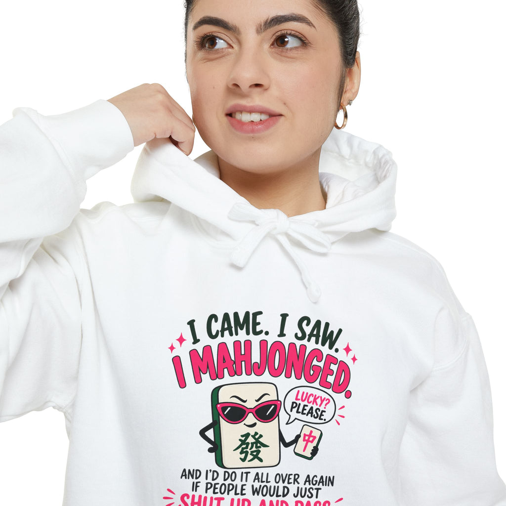 Mahjong Hoodie — "I Came. I Saw. I Mahjonged." Casual Game Night Pullover