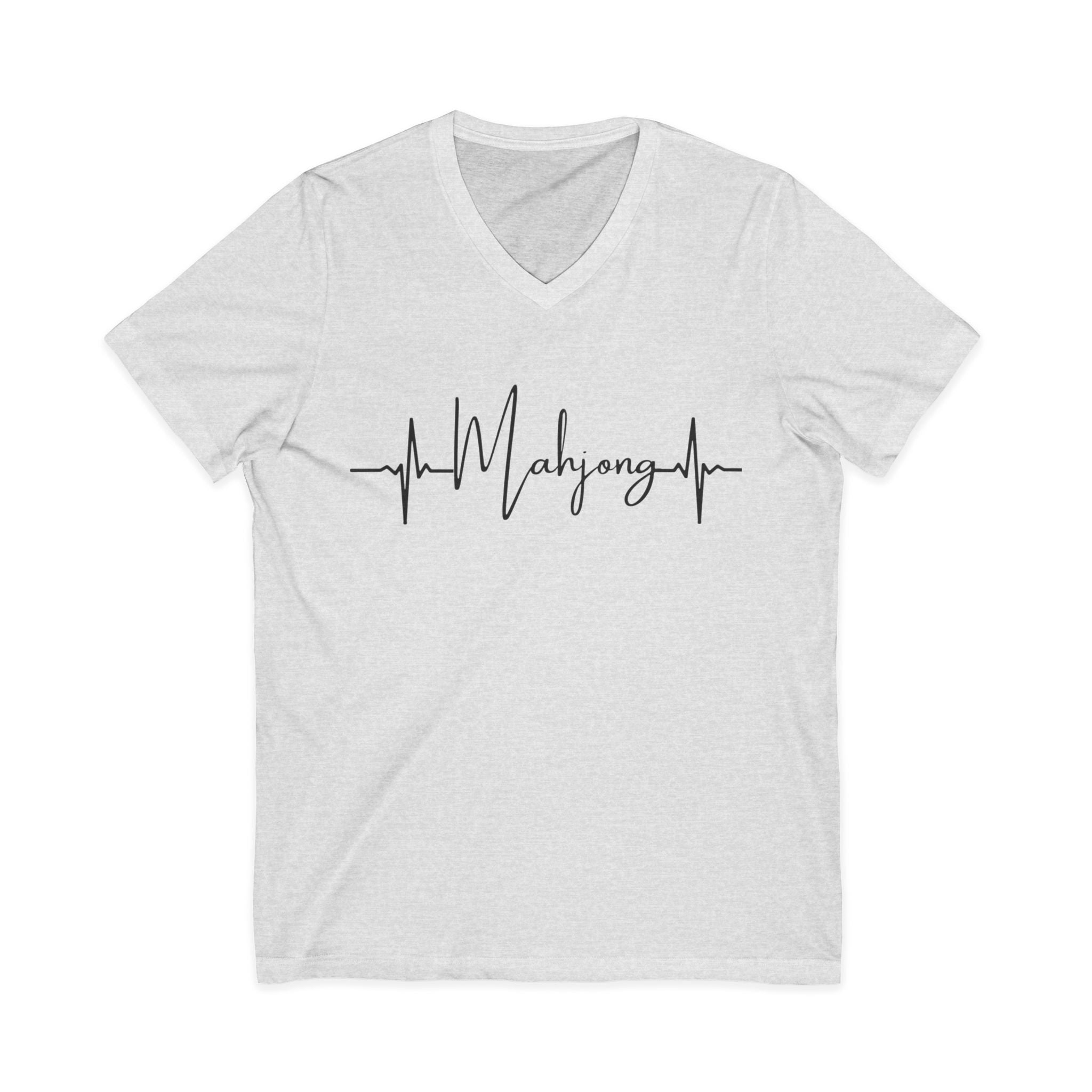 Mahjong Heartbeat V-Neck Tee — Mahjong Lover Card Game Shirt