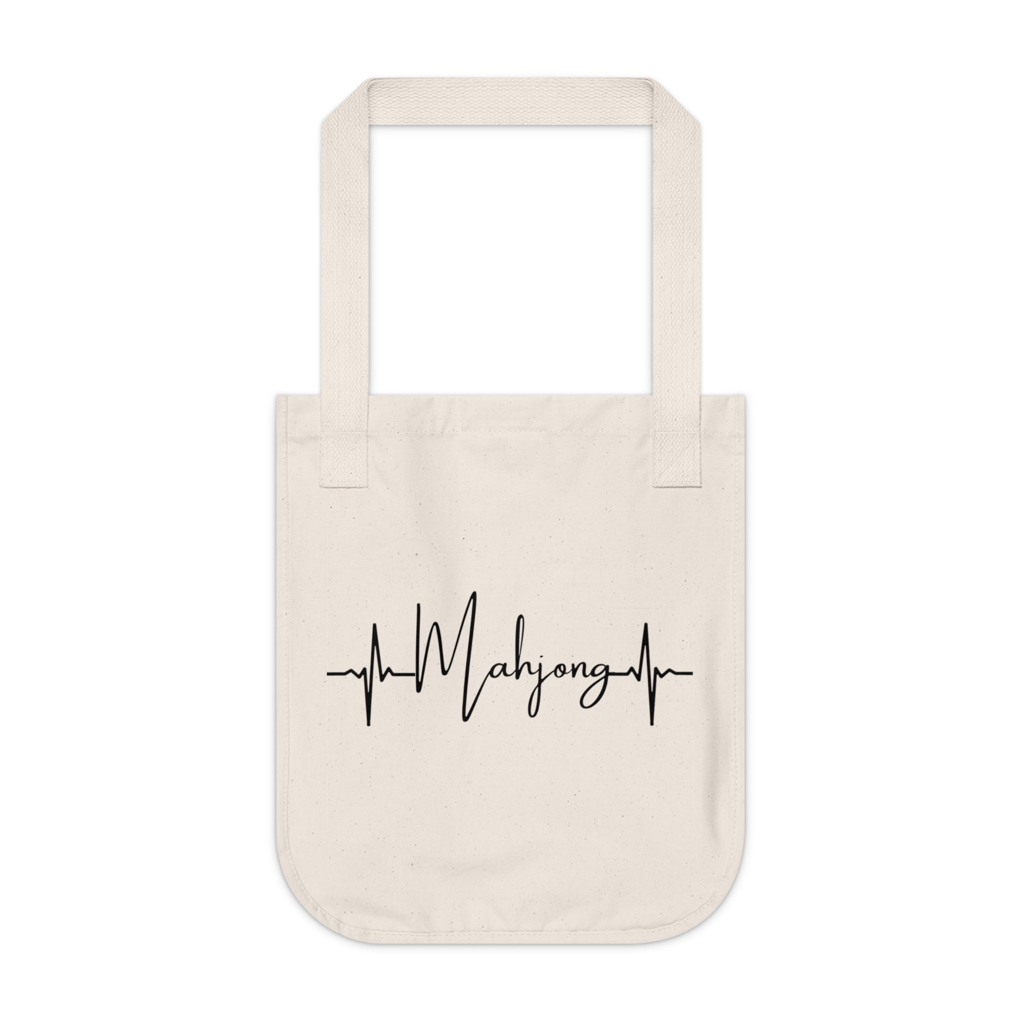 Mahjong Heartbeat Tote — Organic Canvas Market Bag for Mahjong Lovers