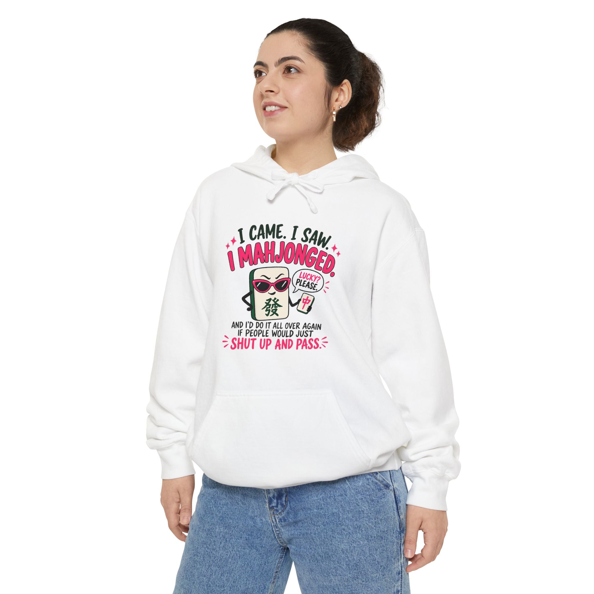 Mahjong Hoodie — "I Came. I Saw. I Mahjonged." Casual Game Night Pullover