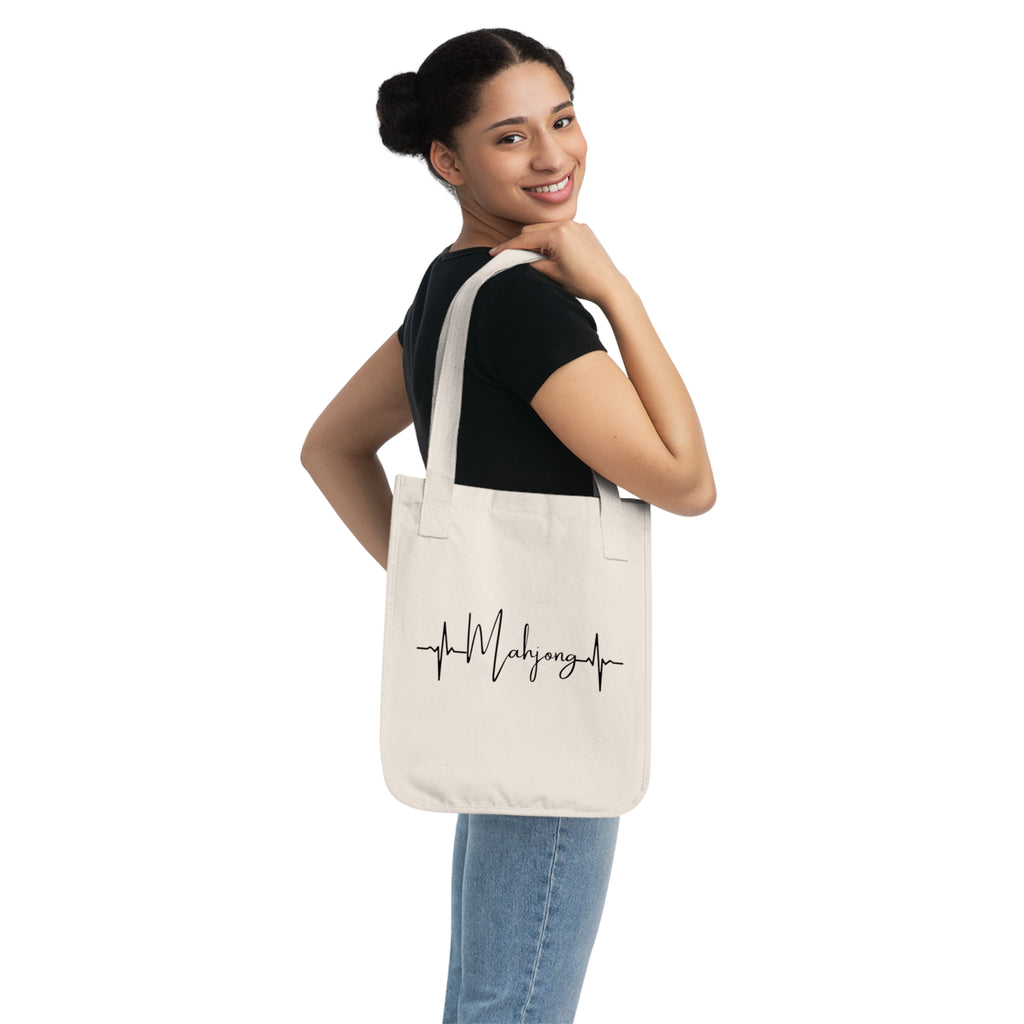 Mahjong Heartbeat Tote — Organic Canvas Market Bag for Mahjong Lovers