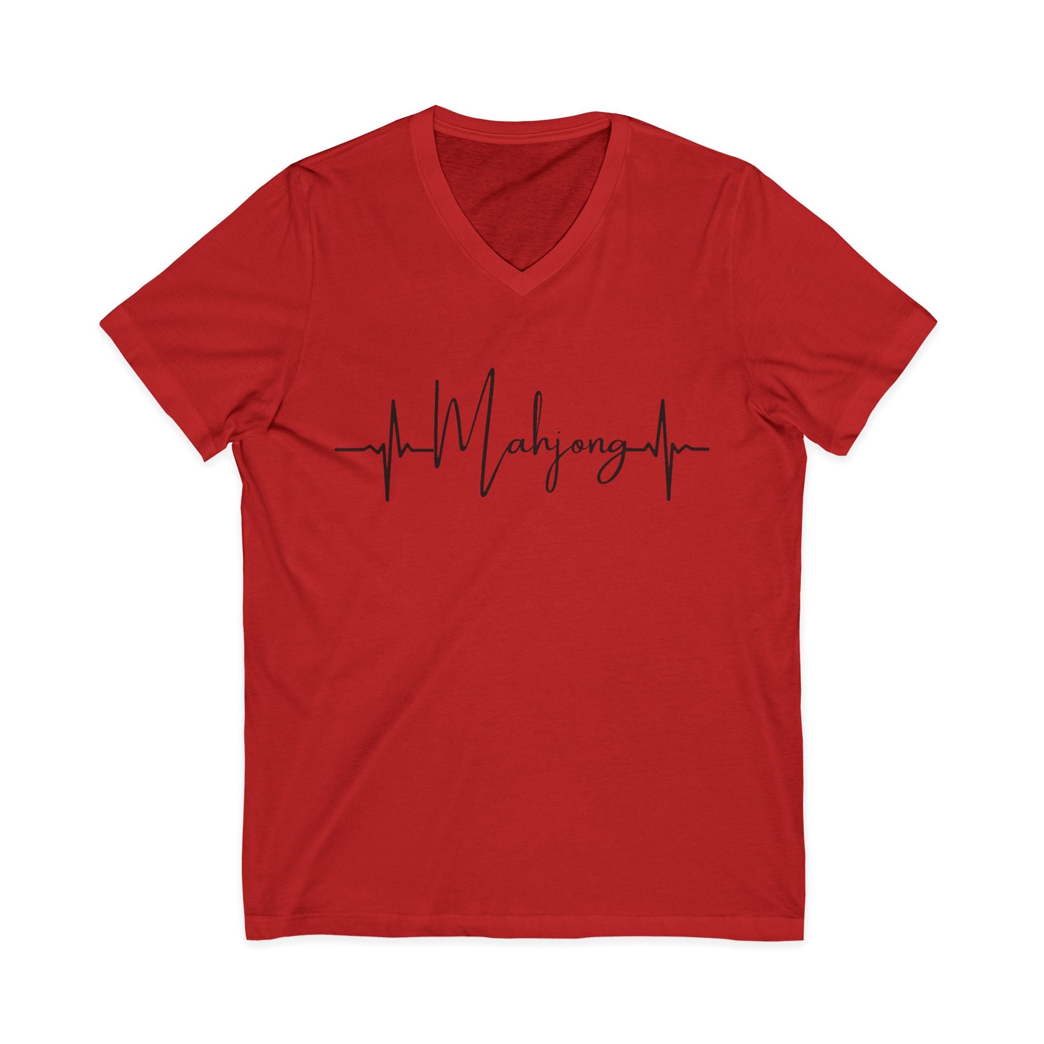 Mahjong Heartbeat V-Neck Tee — Mahjong Lover Card Game Shirt