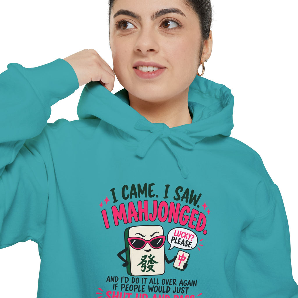 Mahjong Hoodie — "I Came. I Saw. I Mahjonged." Casual Game Night Pullover