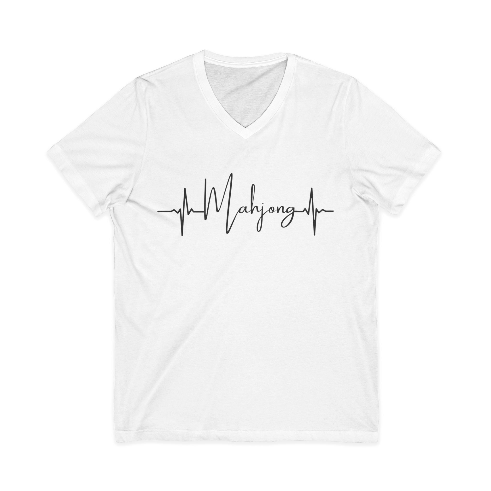 Mahjong Heartbeat V-Neck Tee — Mahjong Lover Card Game Shirt