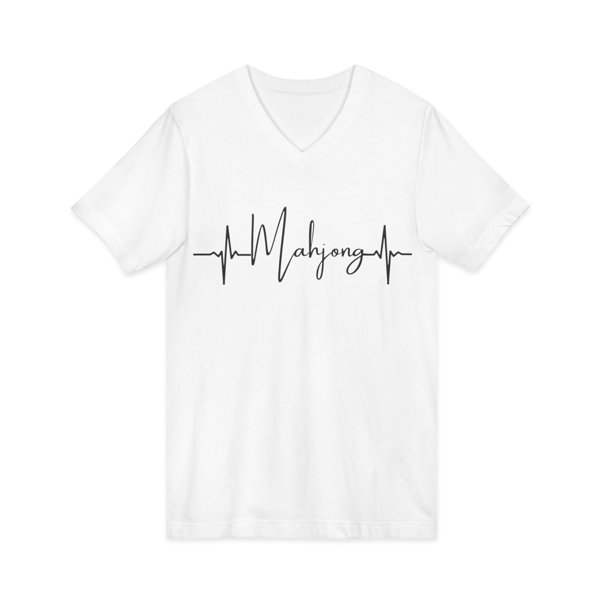 Mahjong Heartbeat V-Neck Tee — Mahjong Lover Card Game Shirt