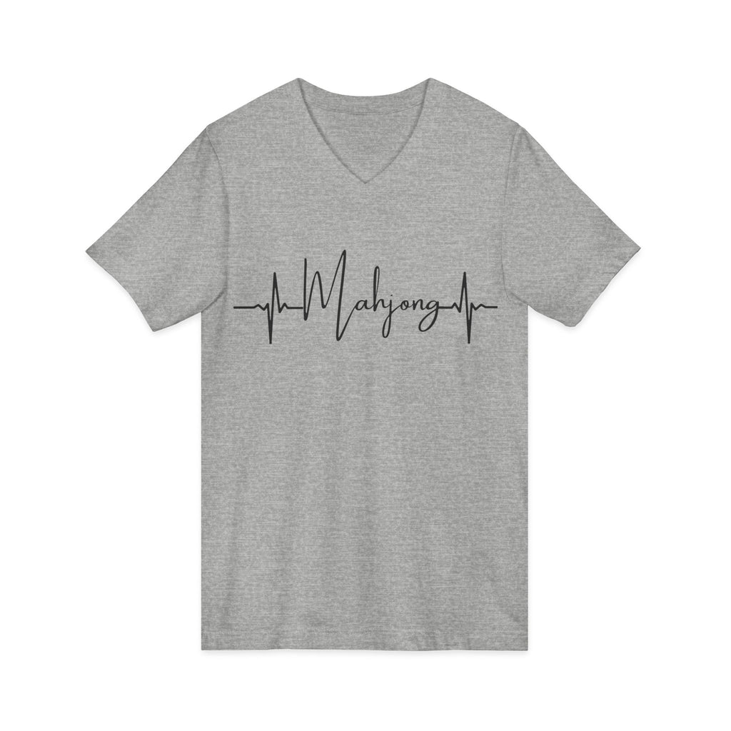 Mahjong Heartbeat V-Neck Tee — Mahjong Lover Card Game Shirt